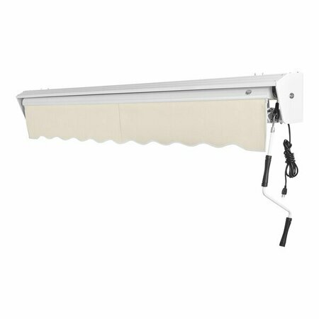 AWNTECH Destin 12' Linen Heavy-Duty Right Motor Retractable Patio Awning with Protective Hood 237DTR12L